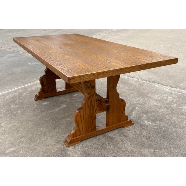 Vintage Brutalist Trestle Dining Table For Sale - Image 4 of 12