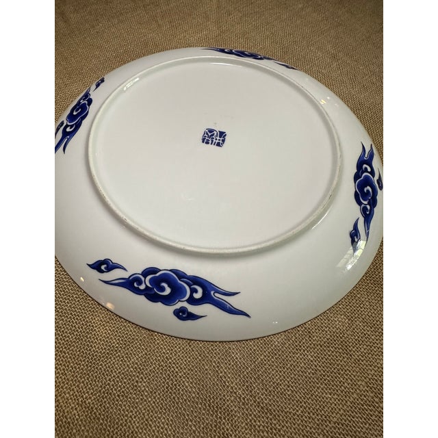 Large 1960s Decorative Japanese Platter in Blues, Greens and Rust Orange For Sale - Image 9 of 11