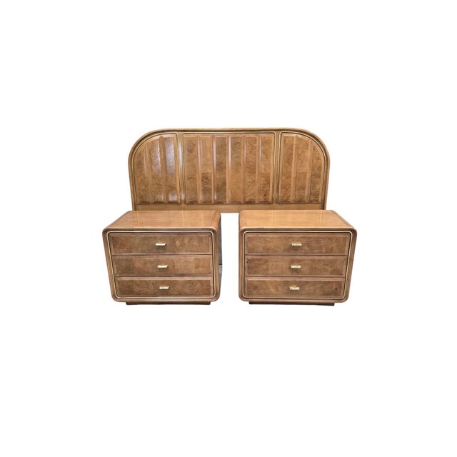 Mid Century Modern Headboard and Nightstands Set by American of Martinsville For Sale - Image 11 of 12
