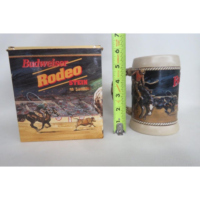 American Budweiser Rodeo Stein 1992 Anheuser Busch Ceramarte Ceramic W Original Box For Sale - Image 3 of 16