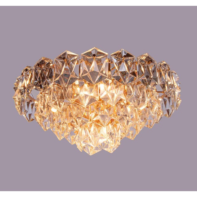 Gold Kinkeldey Flush Mount Crystal & Gilt Brass Chandelier, Germany, 1970s For Sale - Image 8 of 11