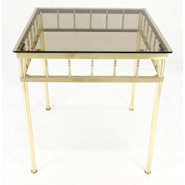 Charles Hollis Jones Italian Solid Brass Profile Smoked Square Glass Top Side Lamp Occasional Table For Sale - Image 4 of 12