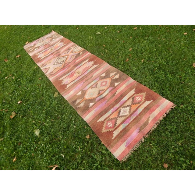 Tribal Vintage Geometrical Turkish Kurdish Urfa Kilim Runner 2′7″ × 9′9″ For Sale - Image 3 of 13