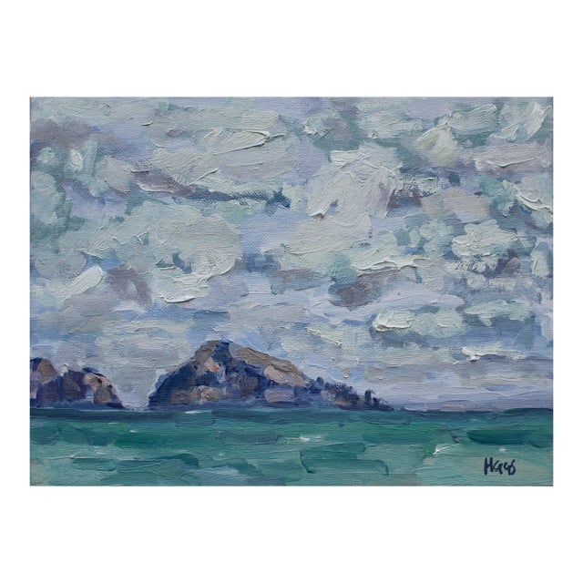 Clouds Over Turtle Island, Impressionist Oil Painting Plein Air For Sale