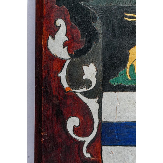 Distinguished Antique Heraldic Coat of Arms Plaque Hand-Made Painted Wood Armorial For Sale - Image 12 of 14