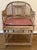 Brighton Pavilion Chair, late 1970's Scorched bamboo and woven rattan seat. Geometric fretwork designs on centered back...