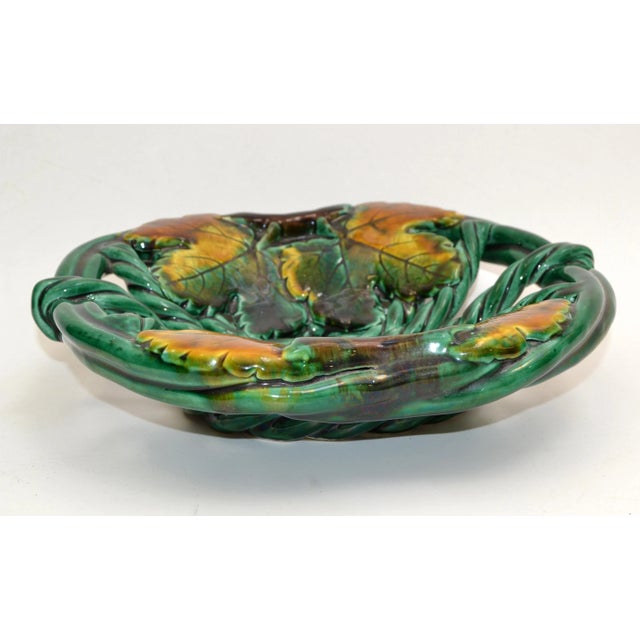 Large round Mid-Century Modern Woven Ceramic, Pottery in Dark Green from Vallauris, small village near the French Riviera....