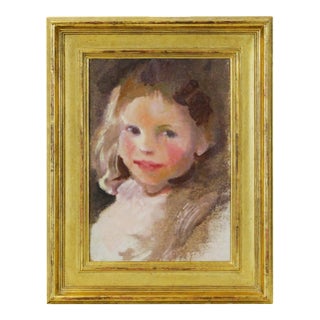 Charles Sydney Hopkinson (American 1869 - 1962) Ashcan School Oil Painting on Canvas - Portrait of a Young Girl Circa 1909 For Sale
