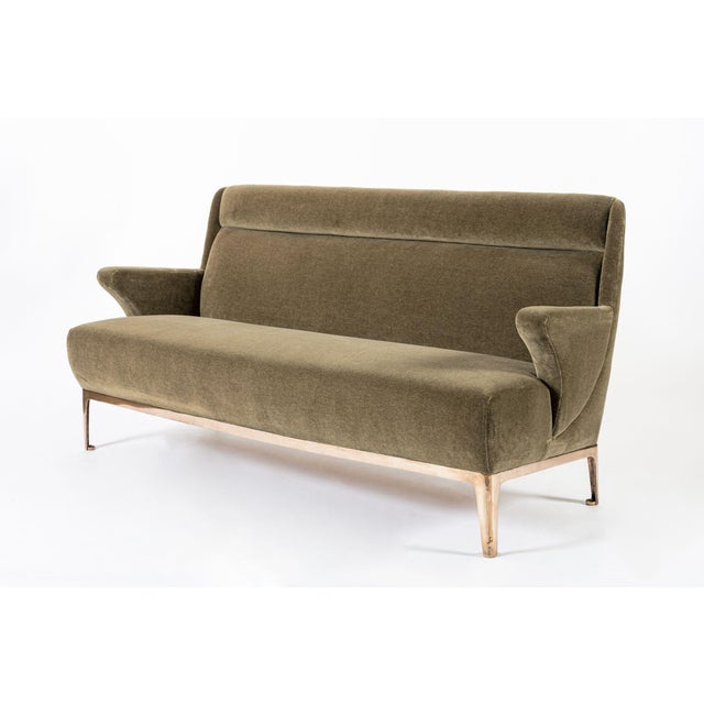 Art Deco Restored 1940s Art Deco Sofa Mink Mohair, Matching Chair Available For Sale - Image 3 of 14