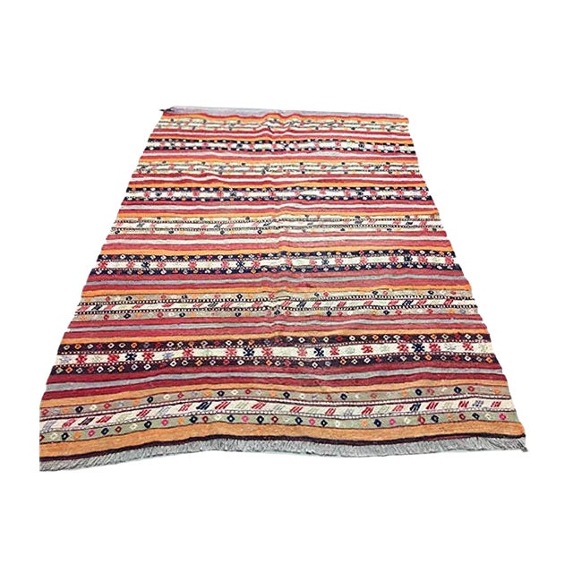 Vintage Turkish Shabby Kilim Rug 215x153cm For Sale