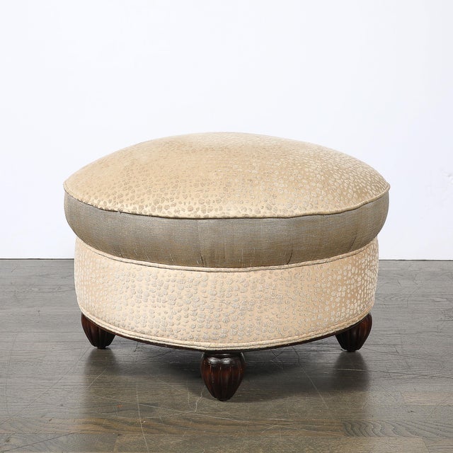 Art Deco Upholstered Ottomans With Walnut Reeded Supports Manner of Ruhlmann For Sale - Image 12 of 13
