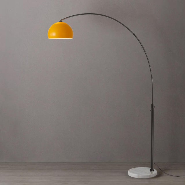 Mid-Century Modern 1960s Half Dome Nova of California Floor Lamp - Mid Century Modern, Mustard Steel Shade, Black Nickel Finish, White Marble Base For Sale - Image 3 of 7