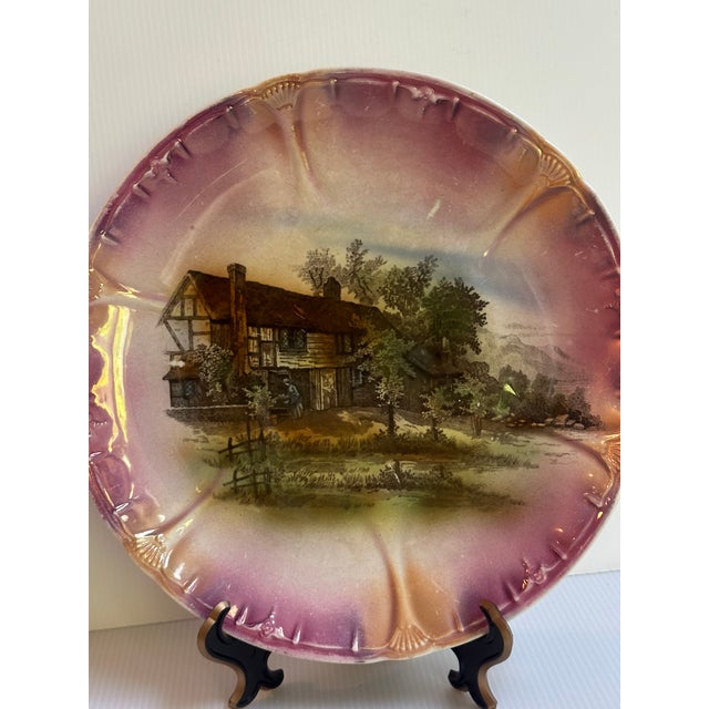 Antique Franz Anton Mehlem Bonn Germany 11" Diameter Porcelain Decorative Plate Scallop Edges Landscape Scene For Sale - Image 15 of 18