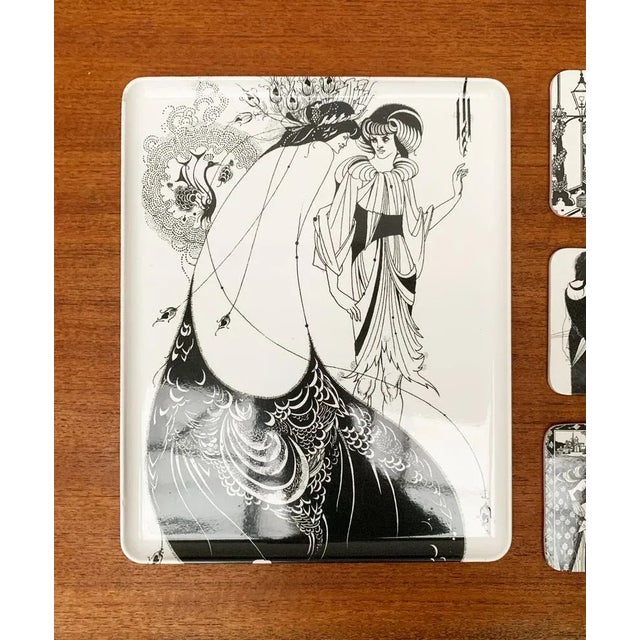Vintage Italian Plastic Tray & Coasters with Aubrey Vincent Beardsley Designs from Mebel, Set of 7 For Sale - Image 3 of 18
