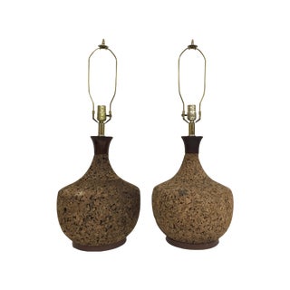 Mid-Century Cork Lamps - A Pair For Sale