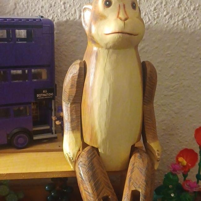 Folk Art 1970s Wooden Monkey Hand Carved For Sale - Image 3 of 3