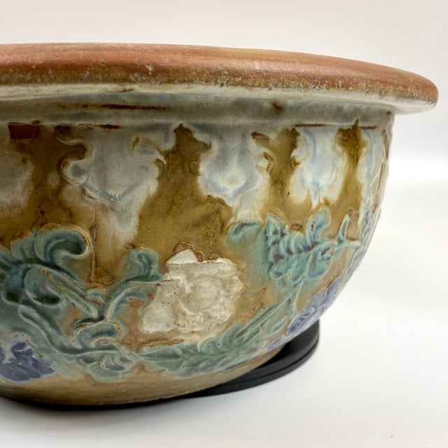 19th Century Shiwan Ware Large Bowl With Floral Relief For Sale - Image 10 of 13