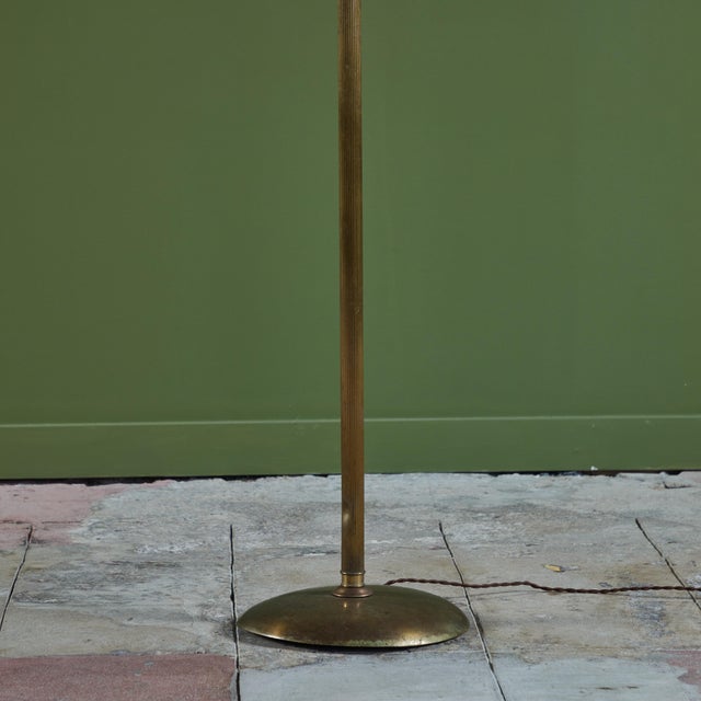 Mid 20th Century Brass Candelabra Floor Lamp With Silk Shade For Sale - Image 5 of 11