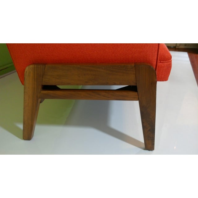 Wood Mid-Century Modern Orange Upholstered Narrow Sofa For Sale - Image 7 of 10