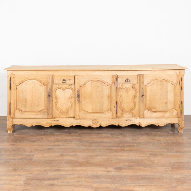 French Provincial 20th Century Long Bleached Oak Sideboard Buffet From Belgium For Sale - Image 3 of 16
