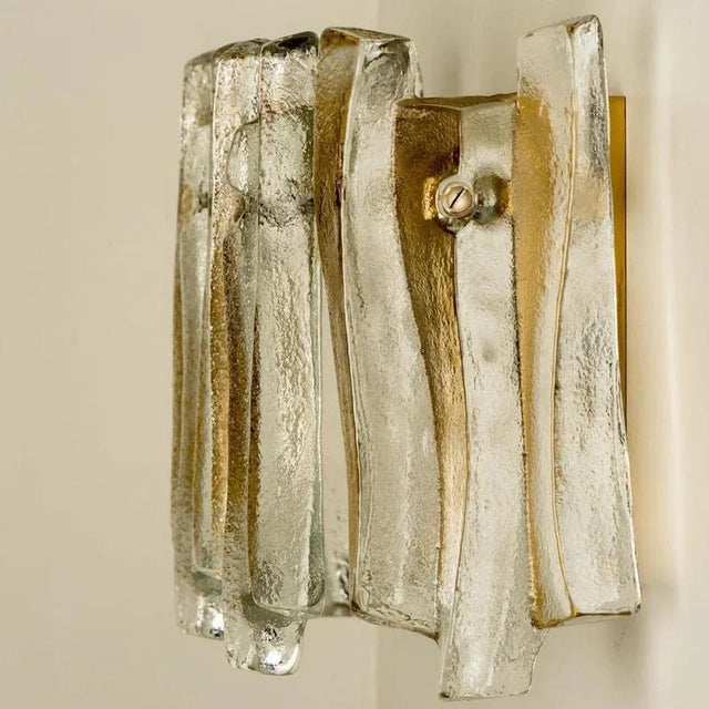 Textured Ice Glass and Brass Wall Light attributed to Kalmar, 1970s For Sale - Image 11 of 13