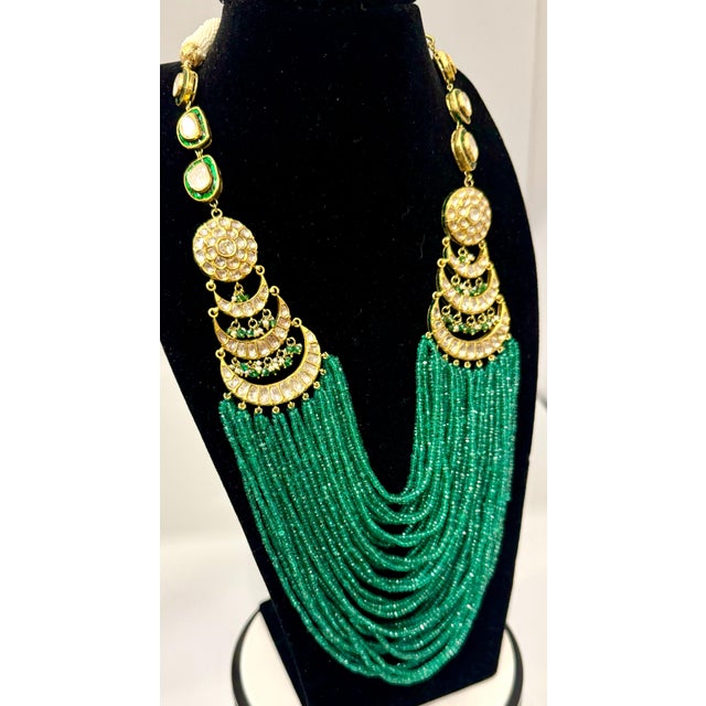 Mughal Magnificent Traditional Emerald Beads & Rose Cut Diamond Vintage Necklace For Sale - Image 18 of 18