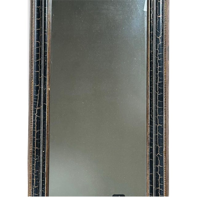 French Contemporary Traditional Black Crackle Full Length Mirror With Ornate Gold Gilt Corner Accents For Sale - Image 3 of 7