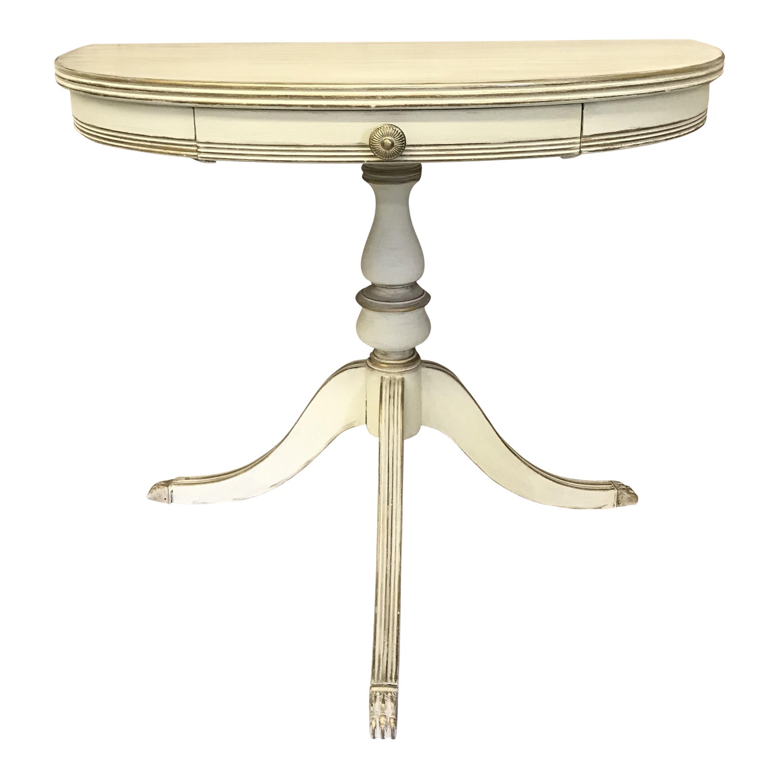 Vintage Duncan Phyfe Style Half Moon Side Table With Pedestal Base and