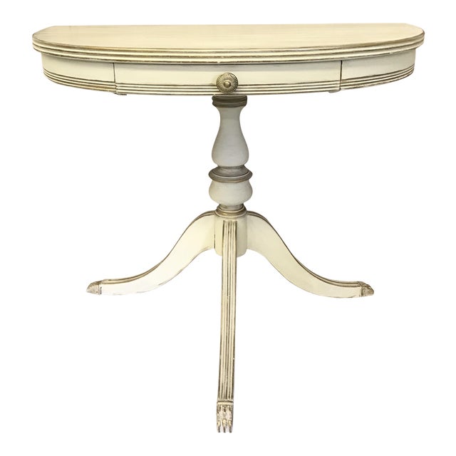 Vintage Duncan Phyfe Style Half Moon Side Table With Pedestal Base and