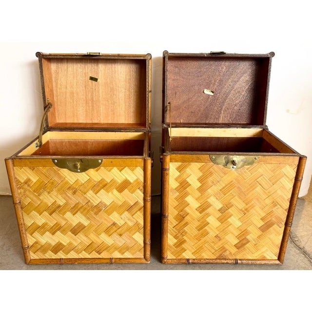 Set of 2 Asian Bamboo & Woven Rattan Trunks From 70's For Sale - Image 10 of 13