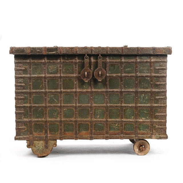 Wooden Chest with Steel Veneer and Green Patina, 1840s For Sale - Image 6 of 6