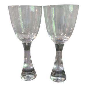 Vintage Danish Modern Holmegaard Princess Pair of Water Wine Goblets Glasses