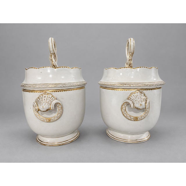 Pair, French Old Paris Style Gilt Porcelain Fruit Coolers or Ice Pails 19th C. For Sale - Image 4 of 9