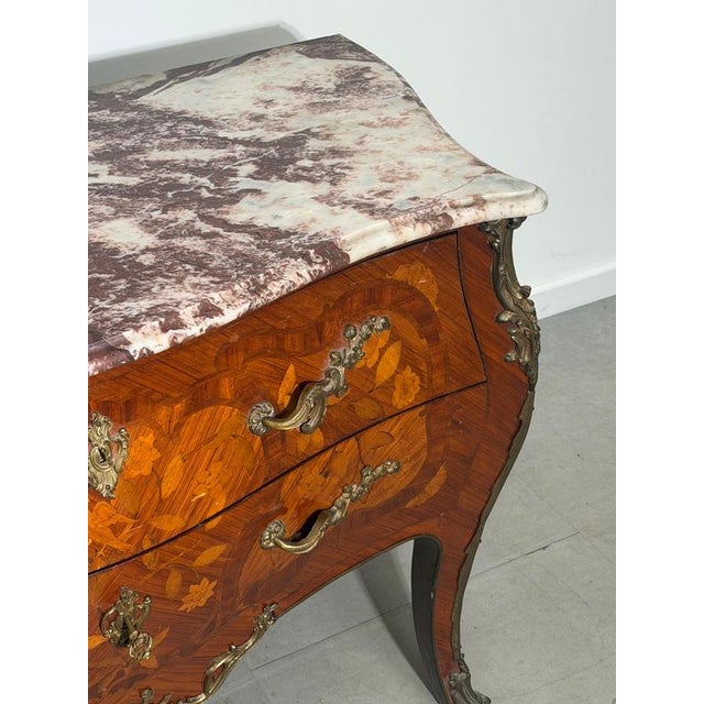Antique Chest of Drawers with Inlay and Marble Top For Sale - Image 5 of 9