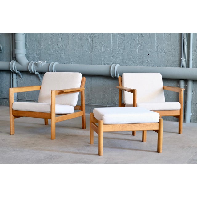 Set of Model 227 Easy Chairs with Footstool by Borge Mogensen for Fredericia, 1960s For Sale - Image 11 of 12