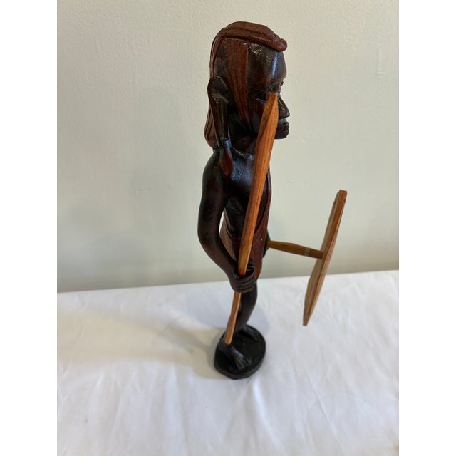 Vintage Hand-Carved Maasai Warrior Wood Sculpture For Sale In Oklahoma City - Image 6 of 10
