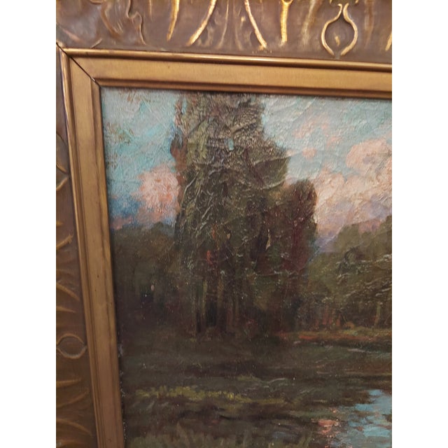 Textile Antique California Artist Ralph Davison Miller Oil Painting Housed in a Carved Frame For Sale - Image 7 of 18