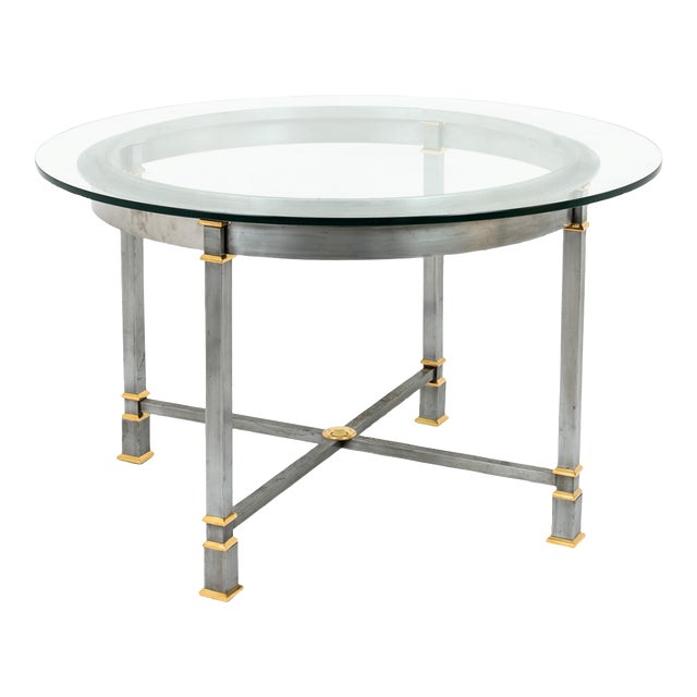 Gilt Metal and Glass Dining Table, 1970s For Sale