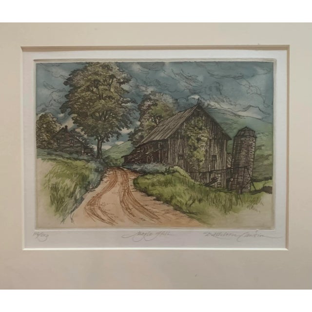 Realistic landscape etching by listed artist Kathleen Cantin. Signed and numbered 116/200, entitled “Maple Hill”....