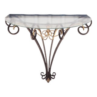 Vintage Hollywood Regency Demilune Black Gold Gilt Twisted Rope Iron Half Moon Wall Console Table For Sale