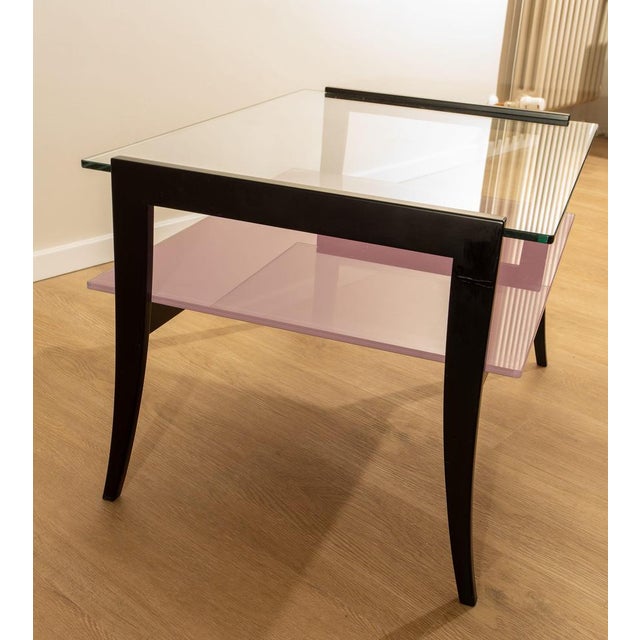 1970s Vintage Lacquered Wood and Glass Nightstands, 1970s, Set of 2 For Sale - Image 5 of 8