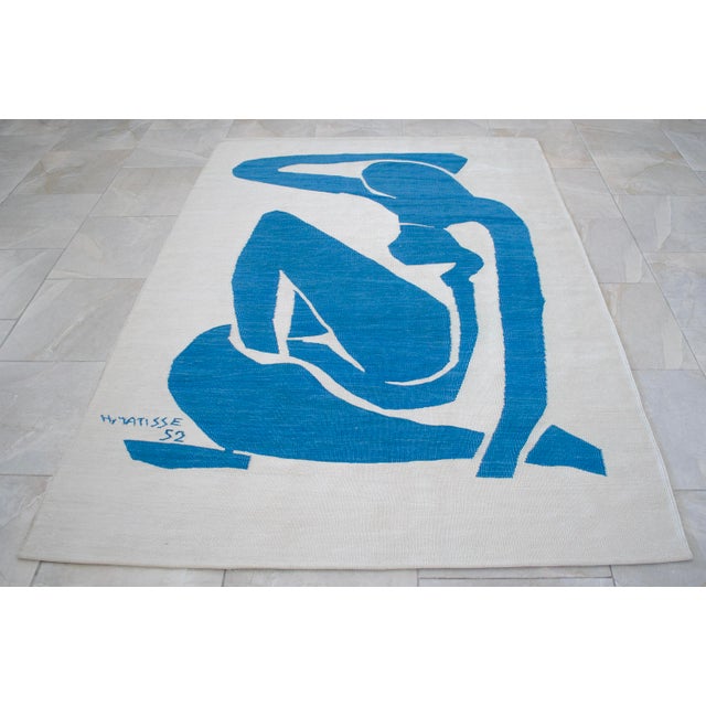 Henri Matisse "Blue Nude I" Inspired Silk Hand Woven Rug Minimalist Home Decor 5x7 Ft Approx For Sale - Image 6 of 16