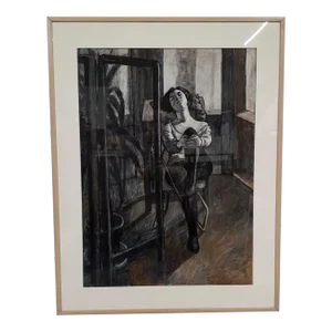 Robert Finch 20th C. American Contemporary Mixed Media Study of Woman 1988