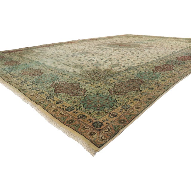 Vintage Persian Tabriz Palace Rug 12'06 x 19'01. Inspired from The Ardabil Carpet from the Safavid Dynasty, this hand-...