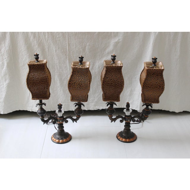 Hollywood Regency Candelabra Lamps Cheetah Leopard Shades - a Pair For Sale - Image 10 of 10
