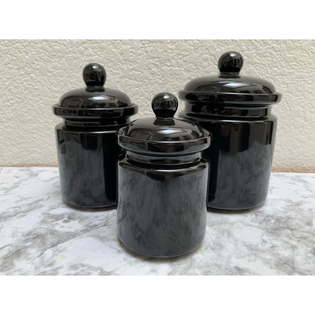 Vintage Black Pottery Ceramic Storage Canisters, Set of Three For Sale - Image 4 of 9