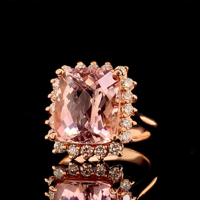 1990s Tourmaline Rubellite Diamond Ring 14 Kt 7.45 TCW Certified, Size 6 For Sale - Image 9 of 17