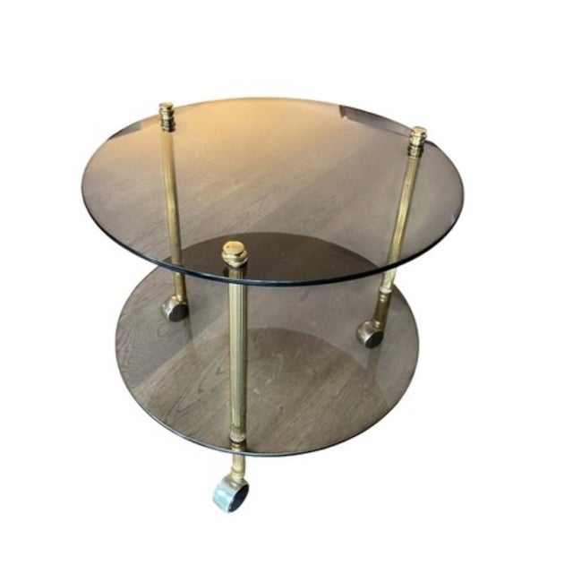 Coffee Table in Brass and Smoked Glass on Casters For Sale - Image 5 of 6