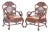 Pair of Mid Century Chinese Asian Rosewood Arm Chairs With Matching Dream Stone (Marble) Inserts, Elaborate Carving, Needlepoint Seat Cushions For Sale