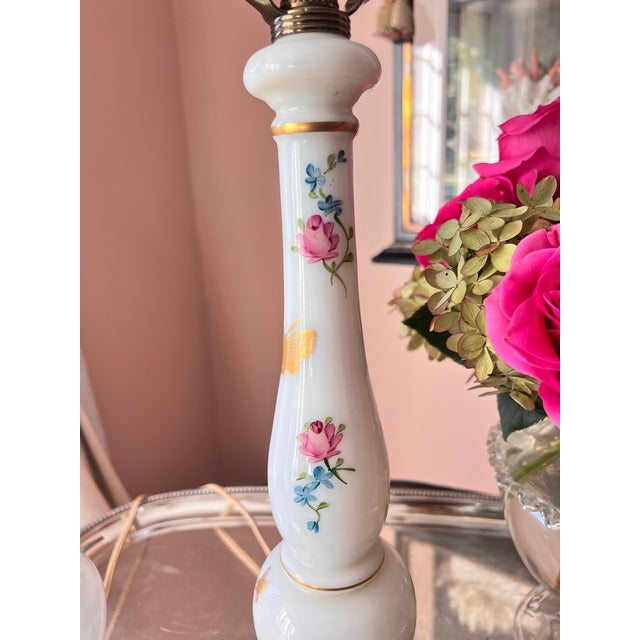 1950s Warren Kessler Hand-Painted Opaline Lamps - Pair For Sale - Image 11 of 12